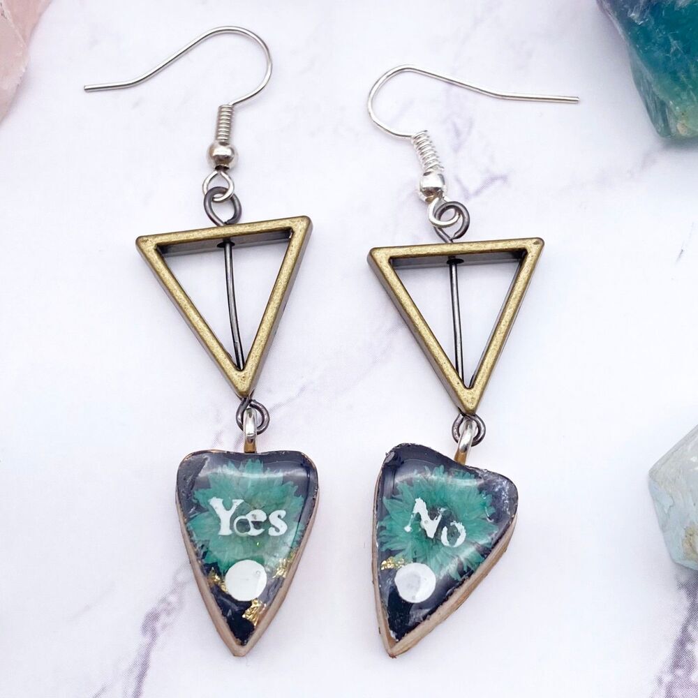 Black Green Floral Ouija Earrings